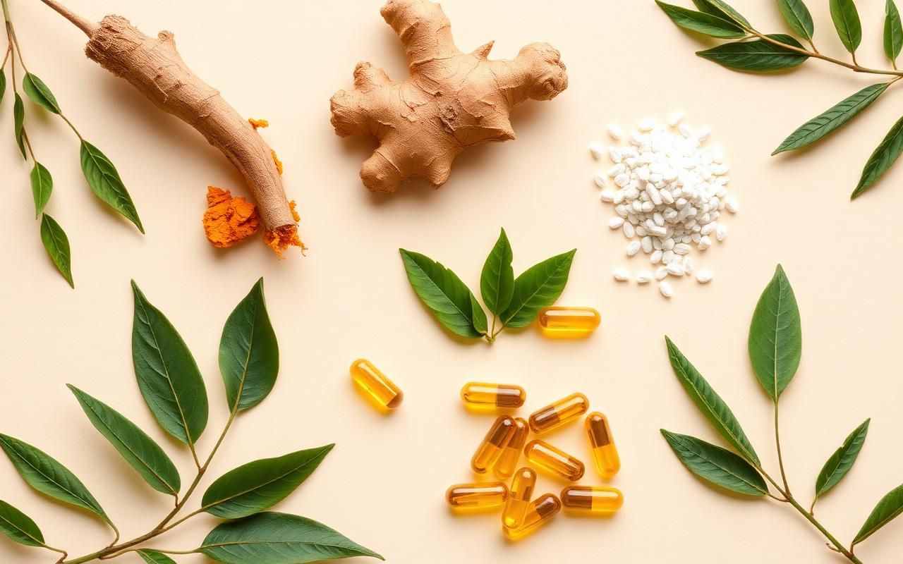 Natural JointsAid ingredients including turmeric, ginger, botanicals and glucosamine capsules